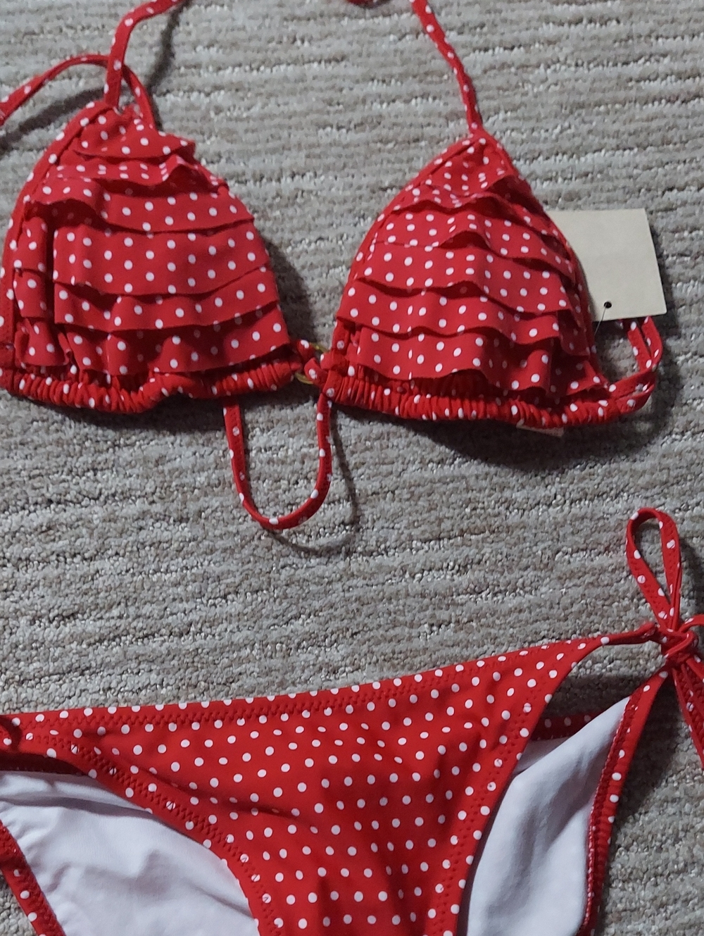 Womens' Size small Red Polka Dot Ruffle Two-Piece Swimsuit